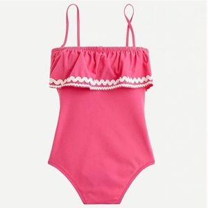 J. Crew Hot Pink One-Piece Swimsuit with White Scallop Trim